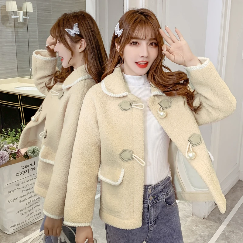 

Winter Coat Women Warm Faux Fur Lambswool Plush Coats Korea Fahion Female Outerwear Clothing Ladies Cardigans Long Short Jacket