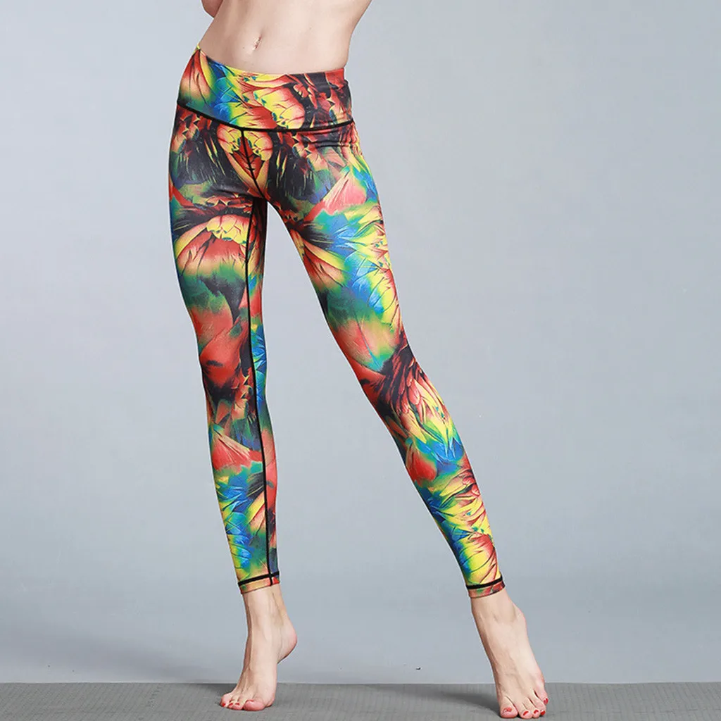 Женские леггинсы для фитнеса и бега спортивные Стрейчевые штаны с высокой талией