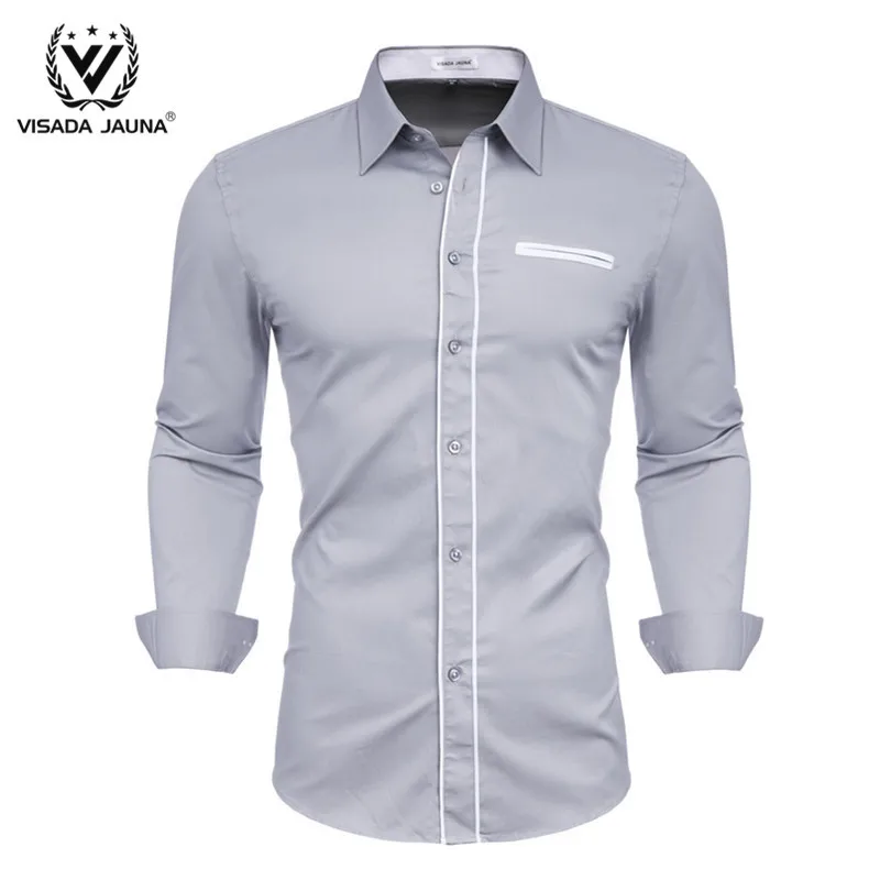 VISADA JUANA роскошная черная рубашка Для мужчин Slim Fit с длинными рукавами Camisa Masculina; цвет золотой, черный, Chemise, мужская, для общественных мест Для мужчин Костюмы - Цвет: Gray