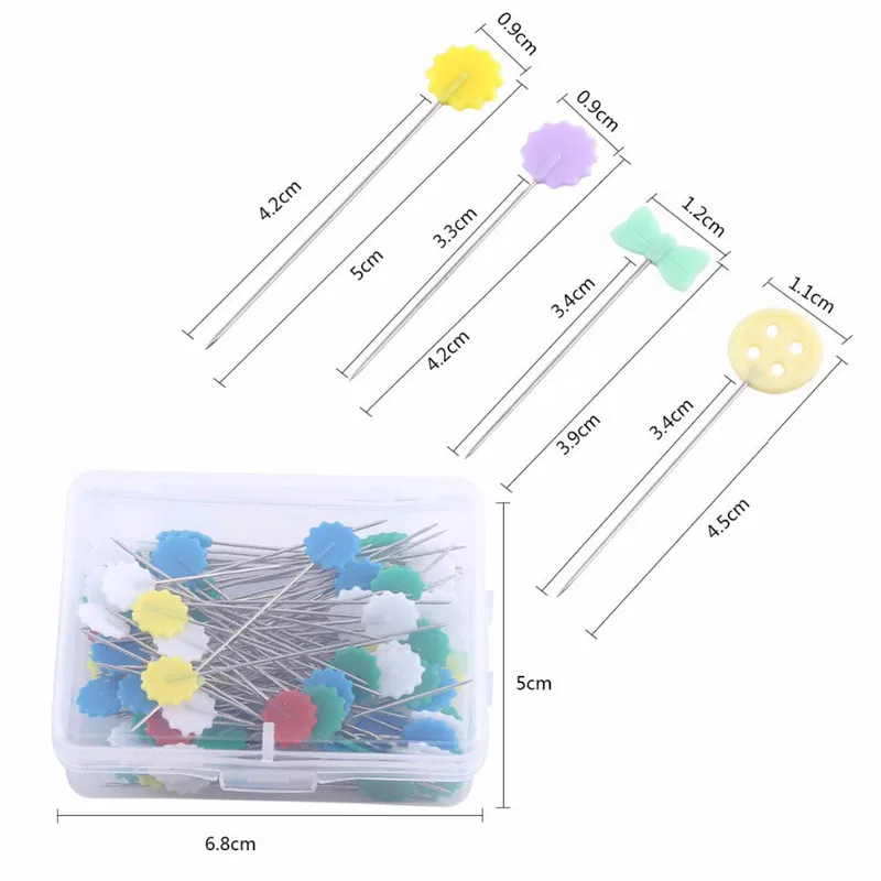 

100Pcs/lot Button Patchwork Pins Needles Flower Bowknot Sewing Pins DIY Crafts with 4 Types Available DIY Apparel Sewing Pins