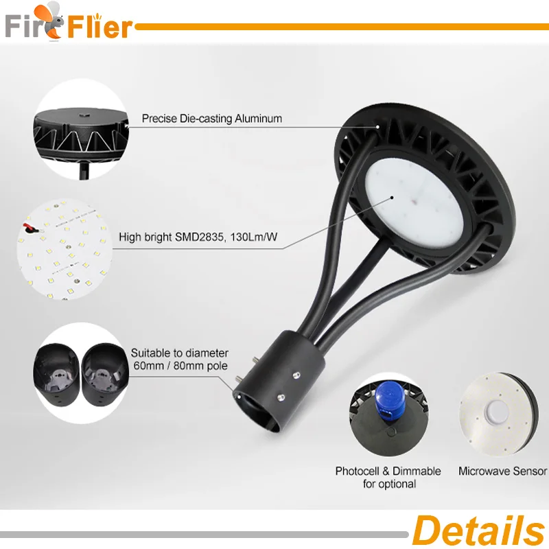 Jardim à Prova Conduziu a Luz Área de Estacionamento Elétrico ao ar Pces Rohs Etl Dlc Listado Dwaterproof Água 50w 80 100 Luz 150w Pós Lâmpada Superior Dispositivo Livre 4 ce ul 7 High Quality Luzes e Iluminação