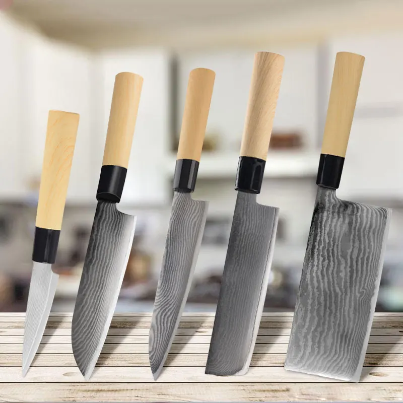Набор кухонных ножей Damascus Steel 5 шт. набор Chef Japanische Messer Damaskus аксессуары ABS ручка Nakiri