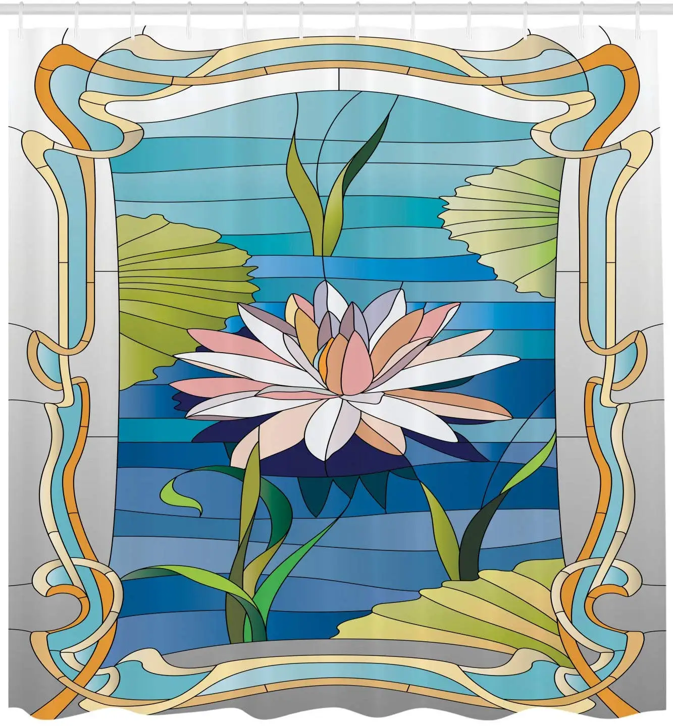 

Art Nouveau Shower Curtain Lotus on The Water Baroque Avant Garde Stylized Classic Architecture Pattern Fabric Bathroom Decor