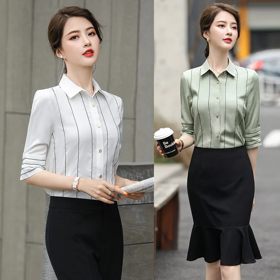 Модные женские офисные блузки летние комплекты из 2 предметов с коротким рукавом