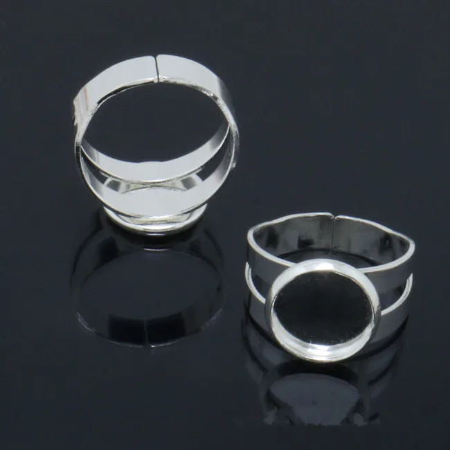 

10pcs/lot Sliver Color Rings Settings 12mm Cabochon Base Blank Bezel Trays Fit Glass Cabochon Cameo DIY Finger Rings Findings