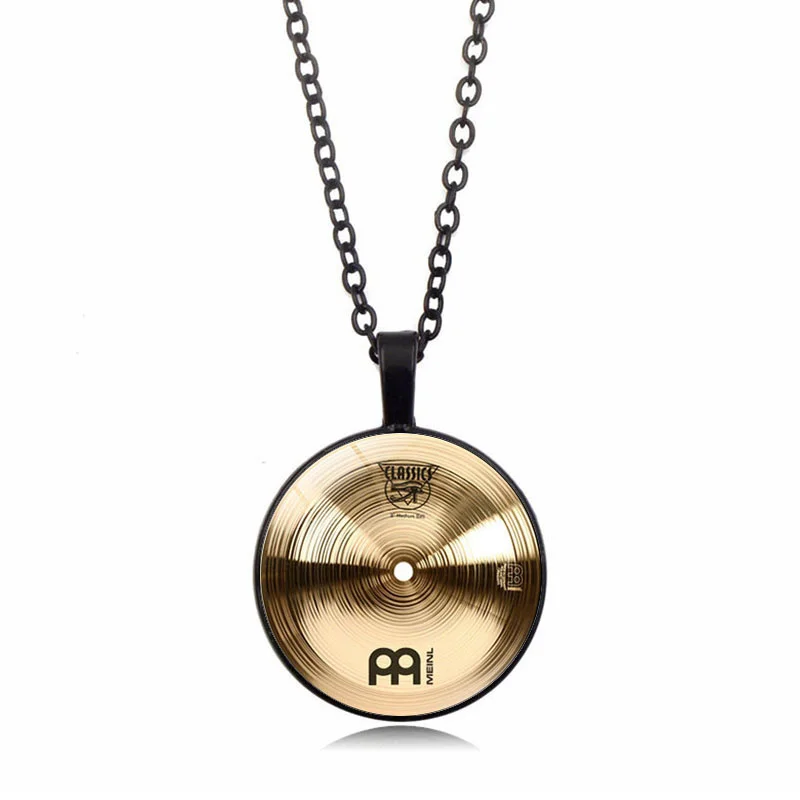 Fashion Musical Instruments Pendant Necklace Glass Round Cabochon Jewelry Drummer Cymbals Necklaces for Men Women Gift | Украшения и