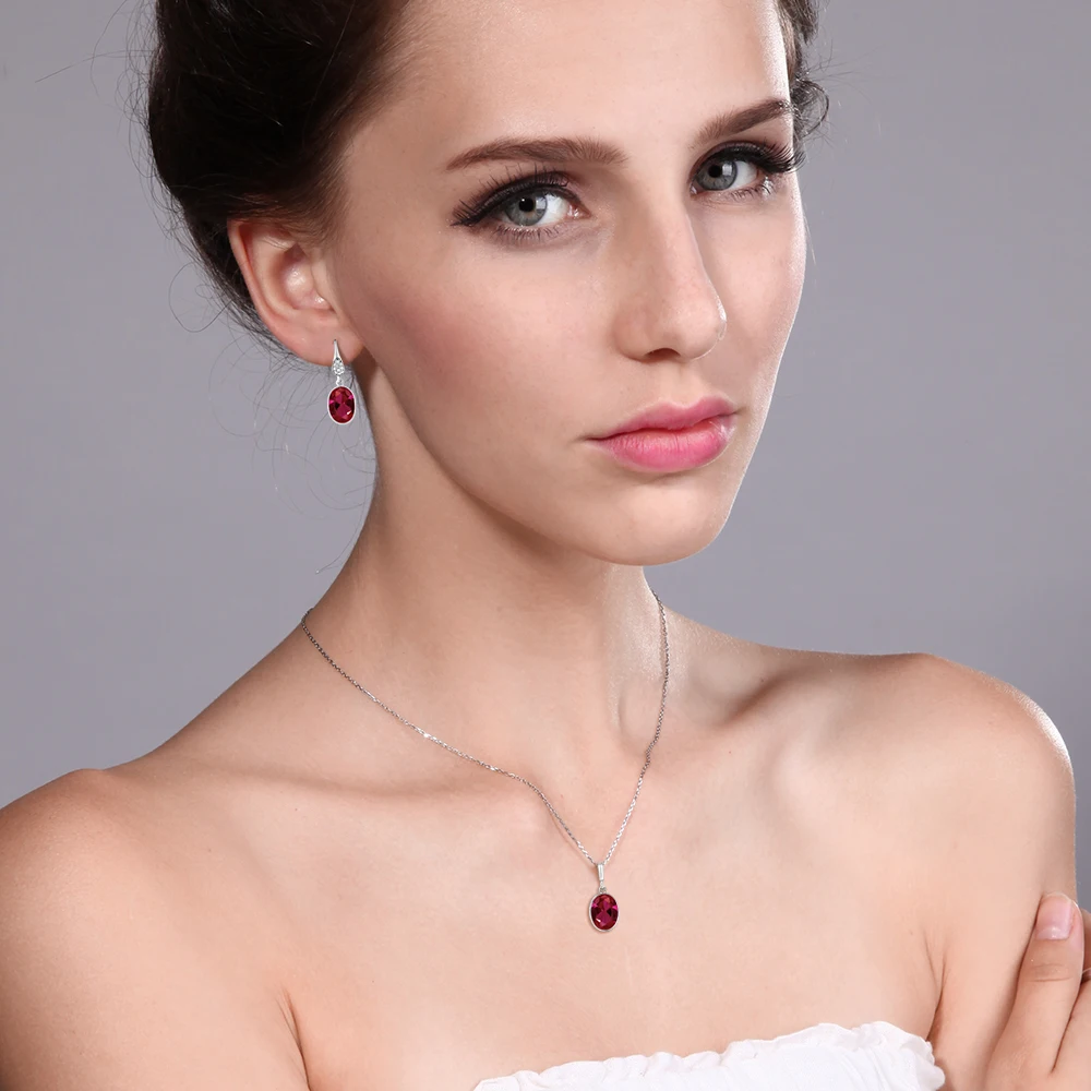 GemStoneKing 15 00 Ct Овальный Красный созданный набор ювелирных изделий с рубинами 925