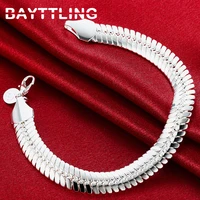 bayttling silver color 8 inch flat snake chain 10mm full side bracelet for woman man fashion party wedding gift jewelry
