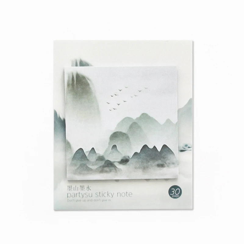 

4 шт., цветные Стикеры для заметок, с чернильным пейзажем