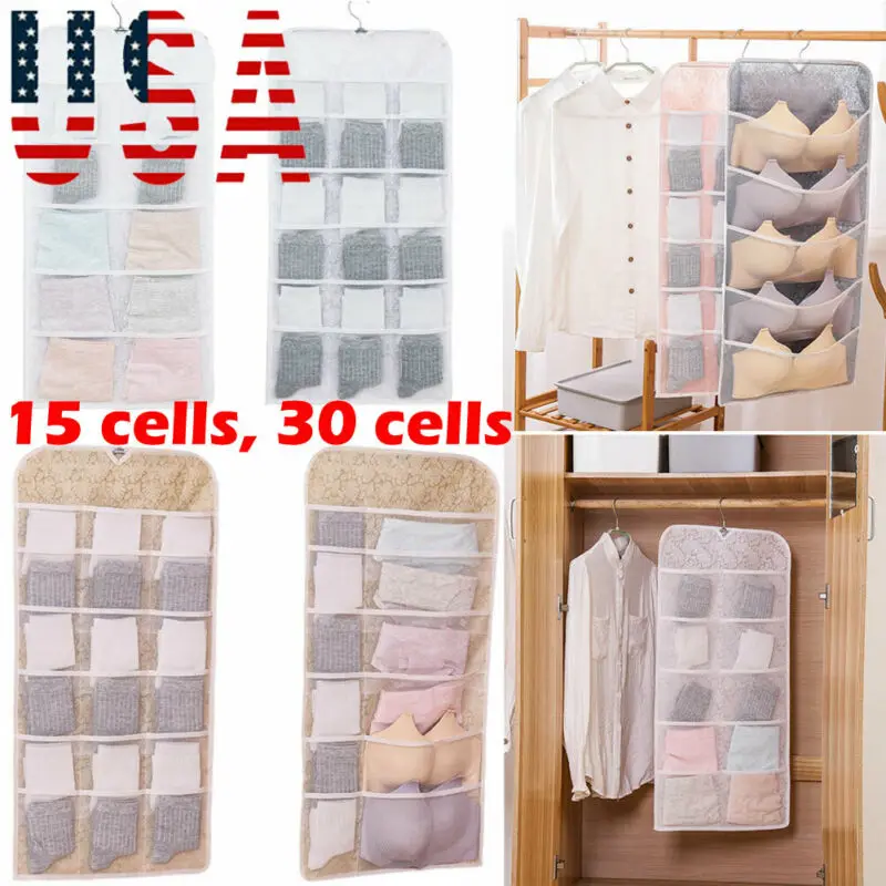 15/30 карманов прозрачная подвесная сумка для носков бюстгальтеров нижнего белья