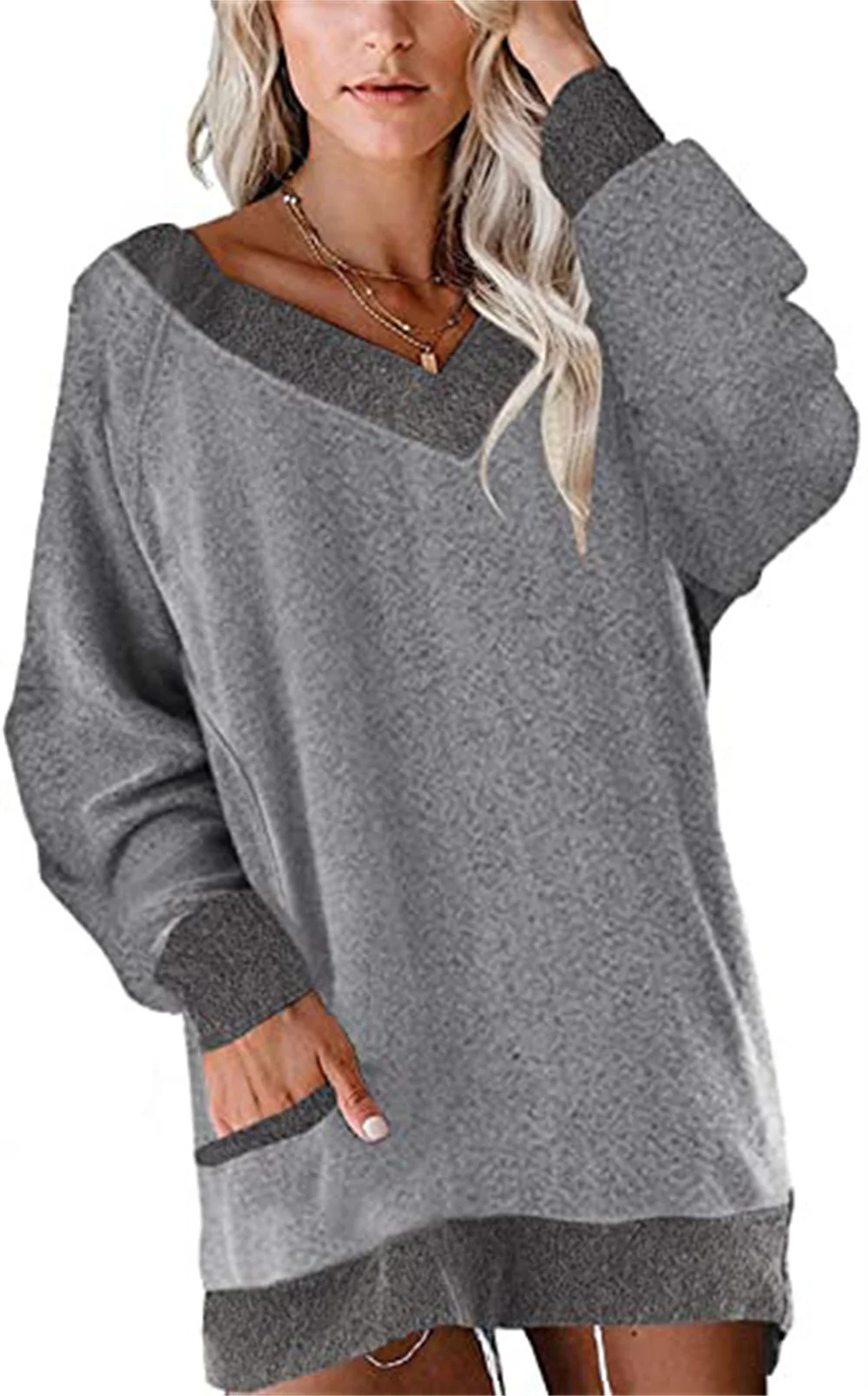 

Женские футболки, пуловер с контрастными карманами, Элегантная новинка сезона осень-зима 2021, модная футболка в стиле Харадзюку с длинными р...