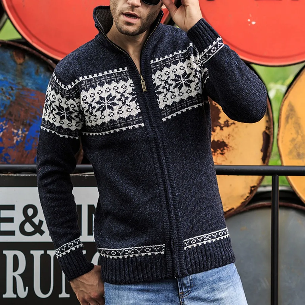 2019 осенний повседневный мужской свитер с принтом тонкий прилегающий вязаный