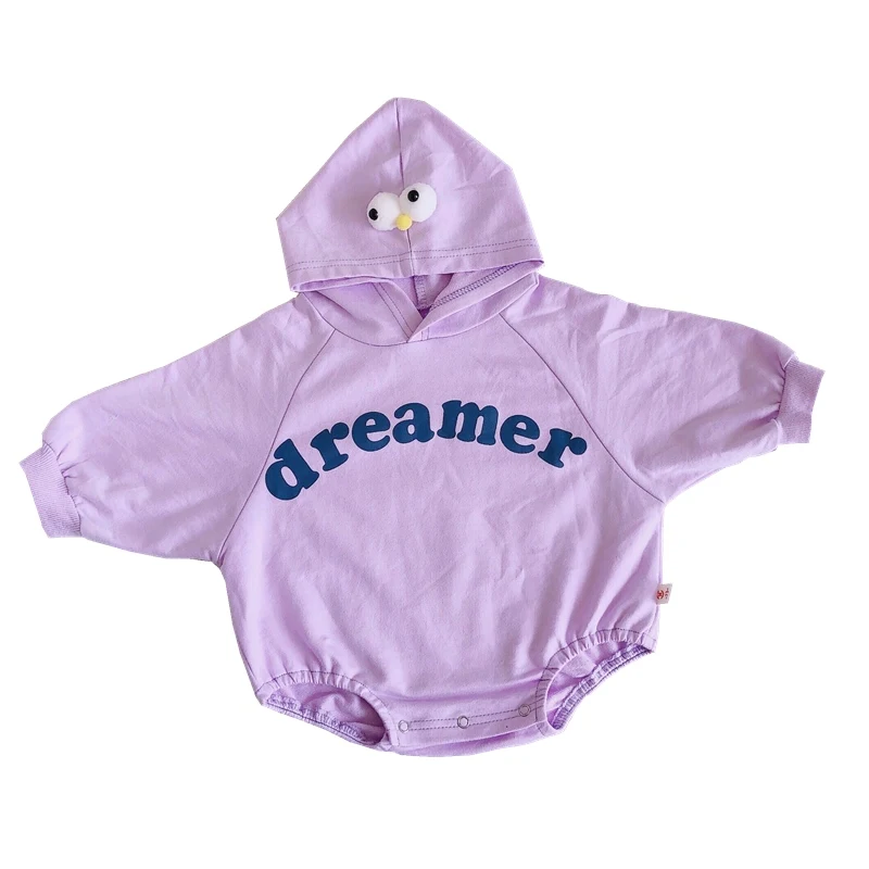 Унисекс для новорожденных с капюшоном комбинезоны Dreamer напечатаны хлопок длинный рукав принцесса фиолетовый комбинезон Дизайнер Свободный комбинезон боди костюмы