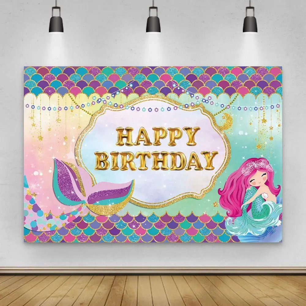 

Photography Backdrop Mermaid Scales Glare Birthday Banner Photo Studio Booth Background Newborn Baby Shower Photocall Decoration