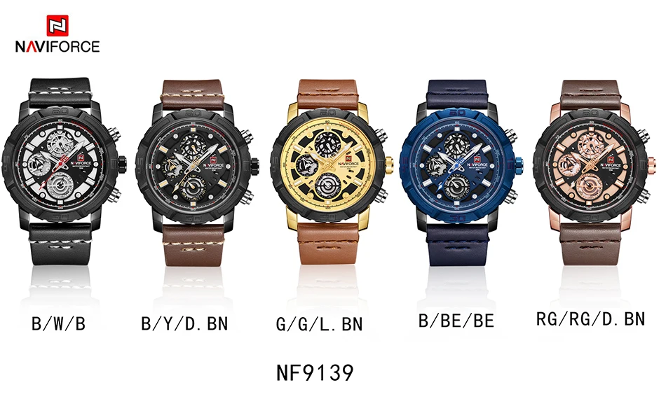 NAVIFORCE Лидирующий бренд Мужские часы с хронографом военные спортивные часы водонепроницаемые аналоговые кварцевые часы мужские часы с кожаным ремешком часы с календарем