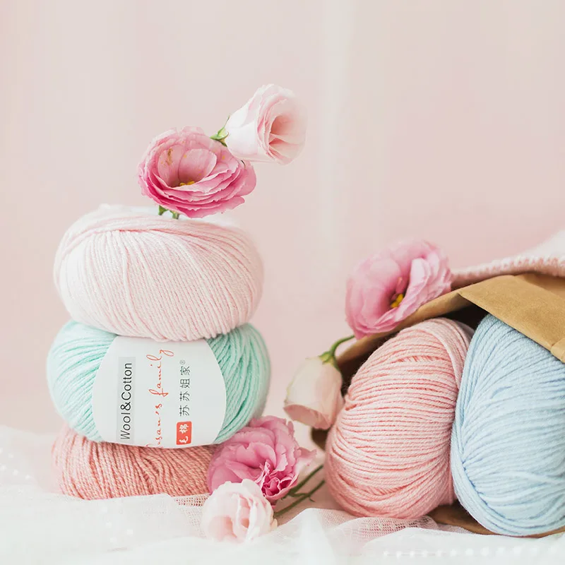 

Зимний мягкий хлопковый шерстяной ниток ручной работы, Детский свитер, шарф, шапка, вязаный крючком шерстяной помпон, 50 г/Бал, K818-01