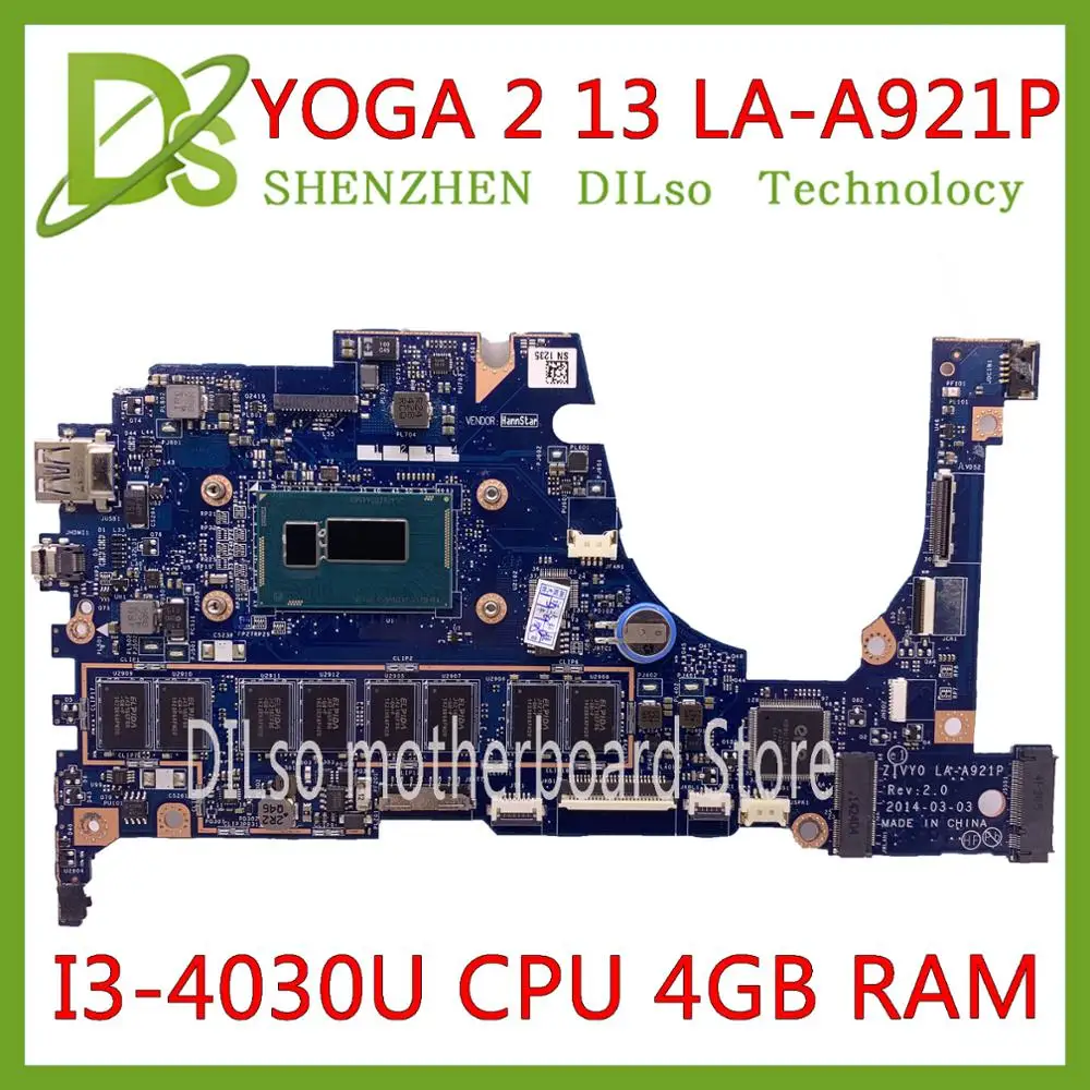 Verkaufen KEFU LA-A921P MAINBOARD Für Lenovo YOGA 2 13 Laptop Motherboard FRU 5B20G19207 LA-A921P Mit I3-4030U CPU 4GB RAM Original
