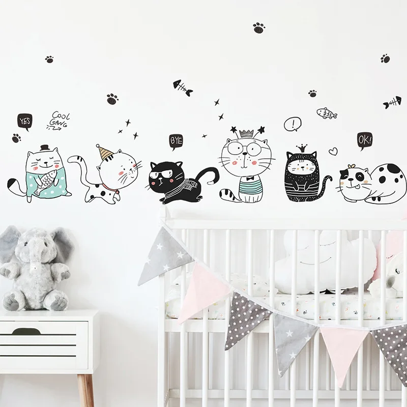 

DIY Cartoon Cat Wall Stickers Boy Girl Room Decoration Kids Bedroom Decor Fridge Sticker Self Adhesive Wallpaper Wallstickers