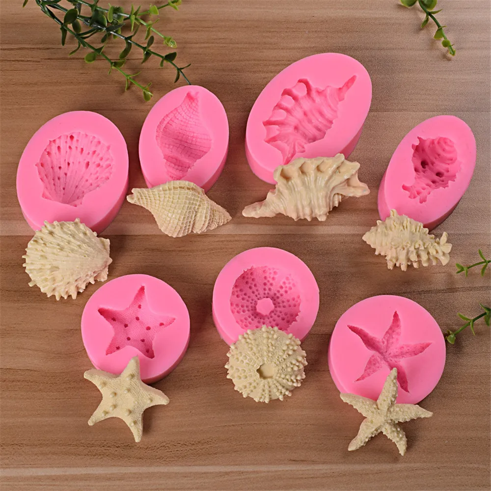 

Ocean Series Pearl Conch Starfish Seashell Silicone Mould Fondant Baking Mold Diy Cake Decoration Handmade Soap Kitchen Mold