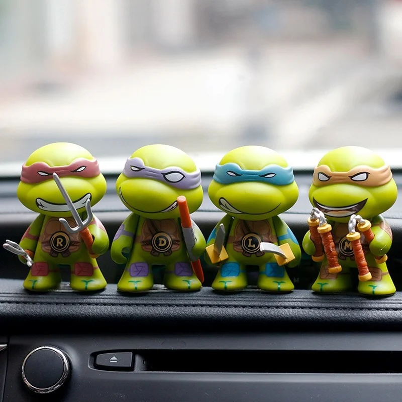 

4pcs Set Movable Shake Head Cartoon Turtles Car Decor Creative Car Decoration Accessories Toy Models Dolls Free Car Pastes