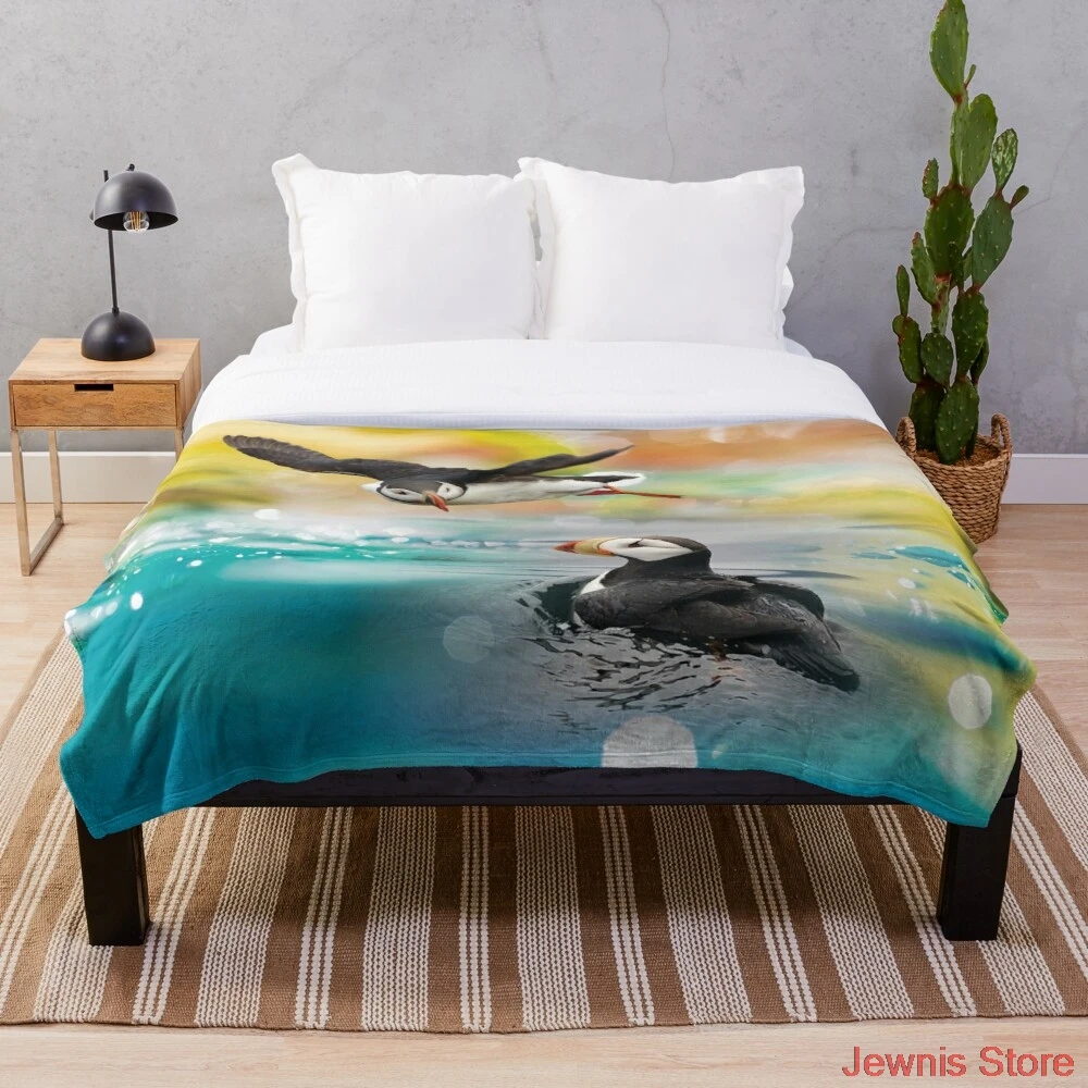 

Puffin Love Throw Blanket Warm Children Kids Blanket Couch Quilt Cover Travel Bedding Outlet Velvet Plush Throw Fleece Blanket