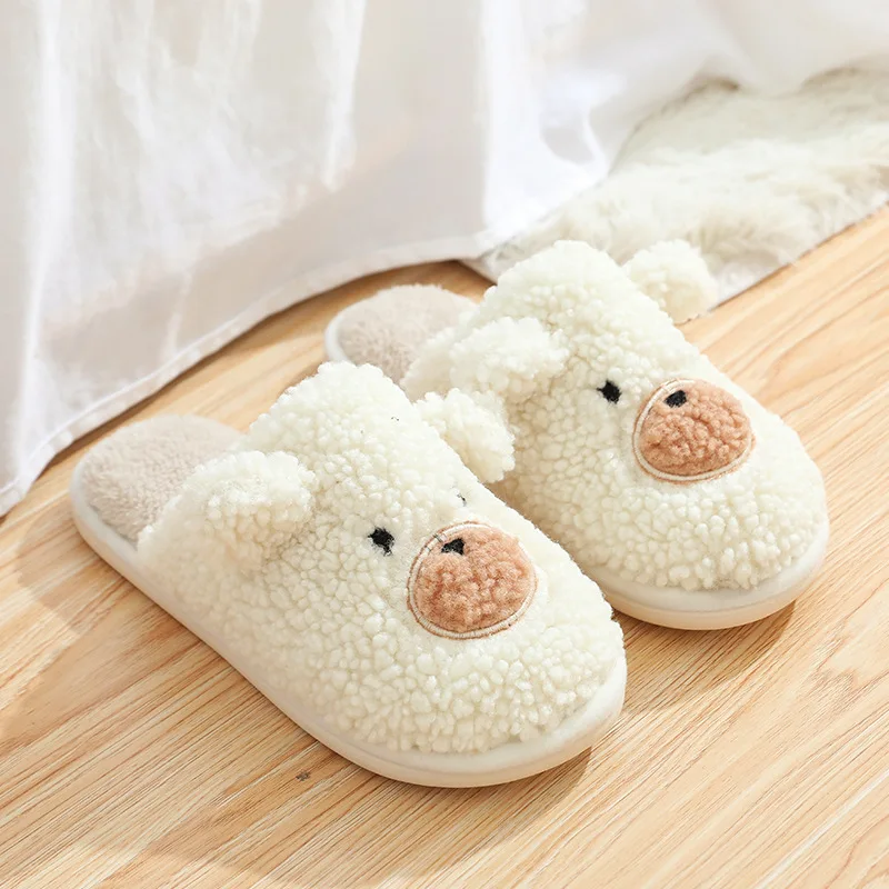 

Home Slippers For Women 2021 Curly plush cartoon cute slippers for grils Indoor fluffy soft short plush home couple shoes