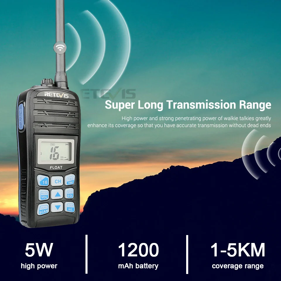RETEVIS RT55 профессиональная морская радиостанция диапазона VHF поплавок Walkie Talkie Водонепроницаемый двухстороннее радио NOAA оповещение о погоде 5 Вт Морской VHF радио