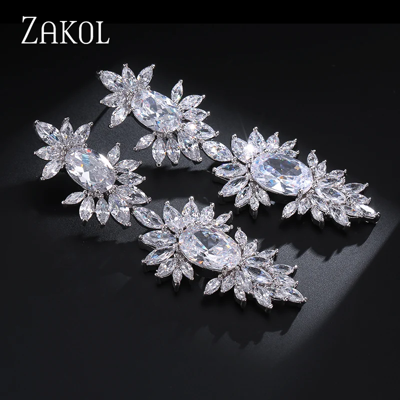 ZAKOL Роскошные серьги-подвески с цирконием модные серьги-капельки фианитами в