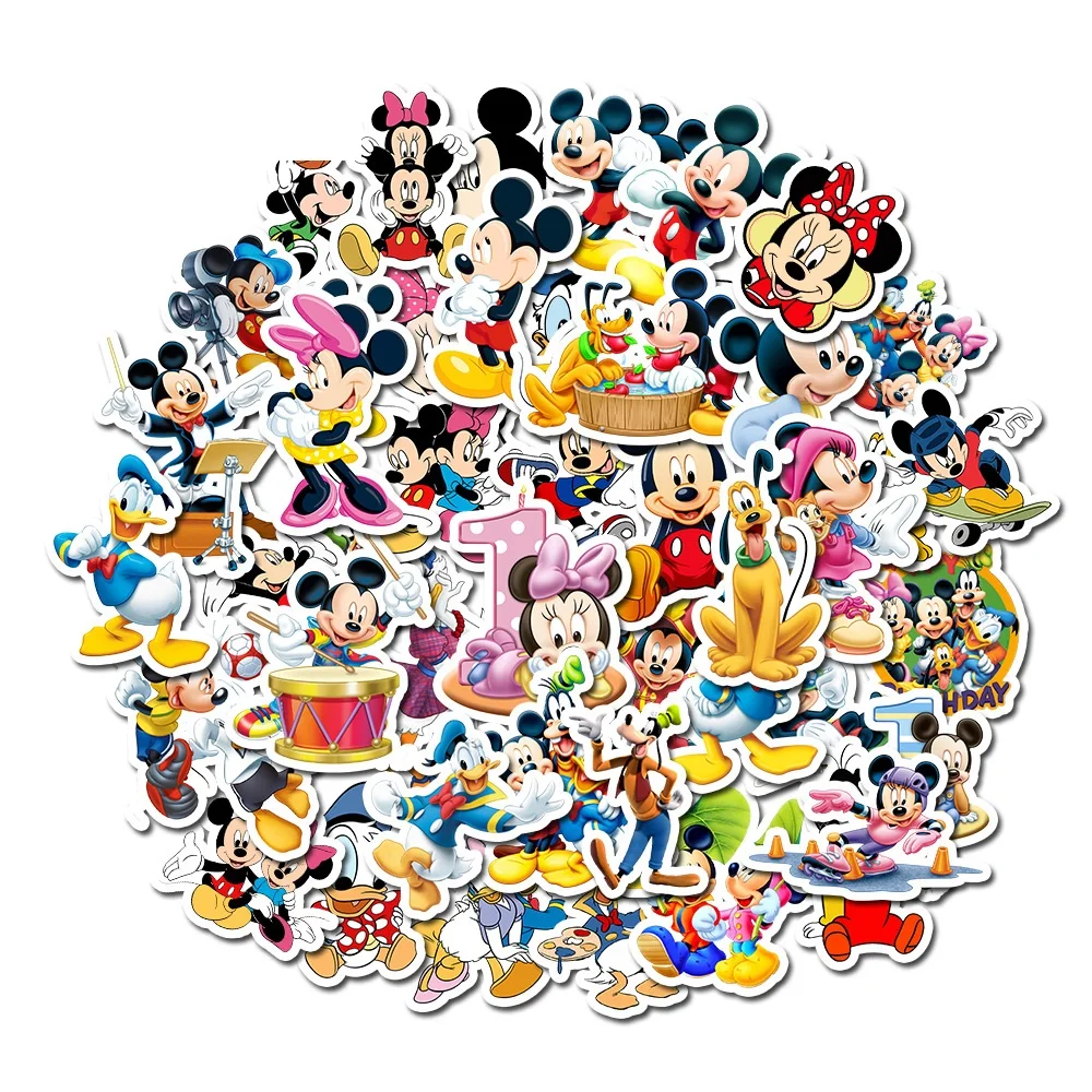 

10/50 Pcs/Set Disney Cartoon Animation Mickey Mouse Stickers Toys For Kids Gift Personality Luggage Guitar Graffiti Sticker