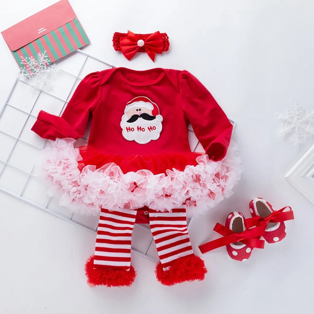 Christmas Outfit Kids Clothes Girls Printing Romper Skirt Outfits Toddler Girl Winter Clothes Cotton Full Sleeve roupa infantil