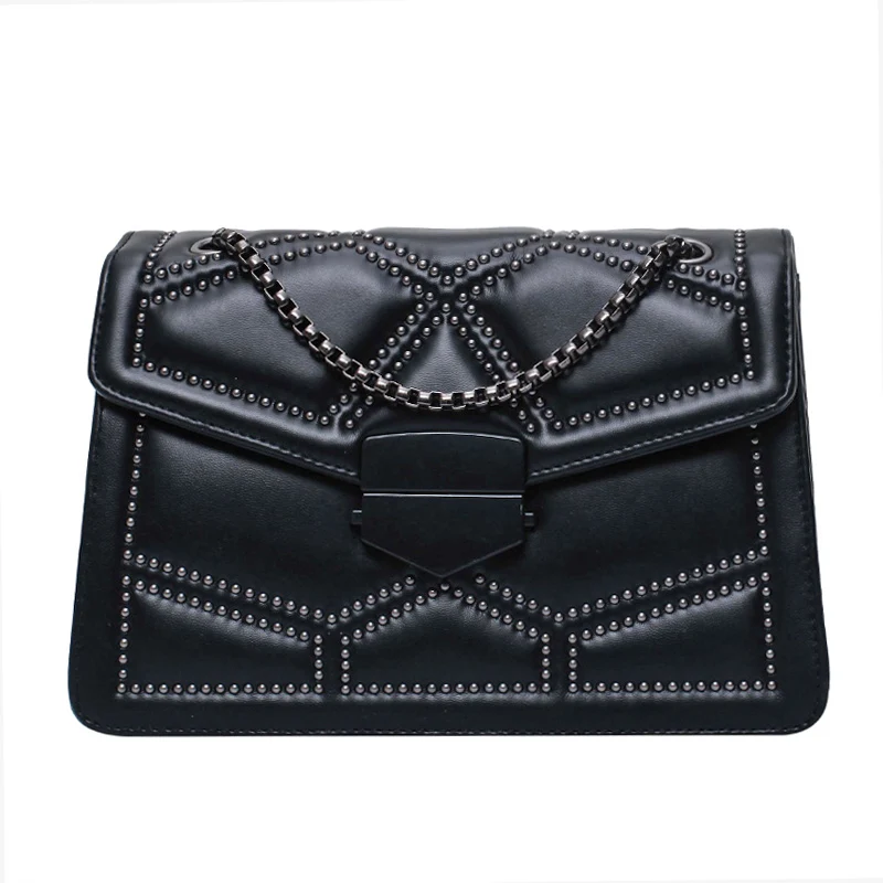 

Rivet Chain Brand Designer PU Leather Crossbody Bags For Women 2021 Simple Fashion Shoulder Bag Lady Luxury Small Handbags