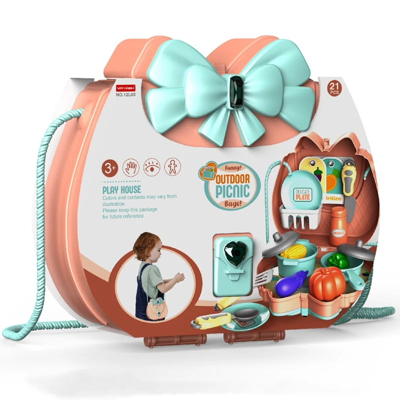

Kid's Play House Toys Pretend Cooking Kit Food Set Girls Shoulder Bag Play House Kitchen Toy Set for 3 Year Olds