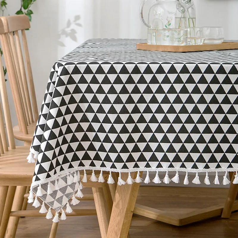 Скатерть из хлопка и льна в японском стиле прямоугольная мягкая скатерть клетку