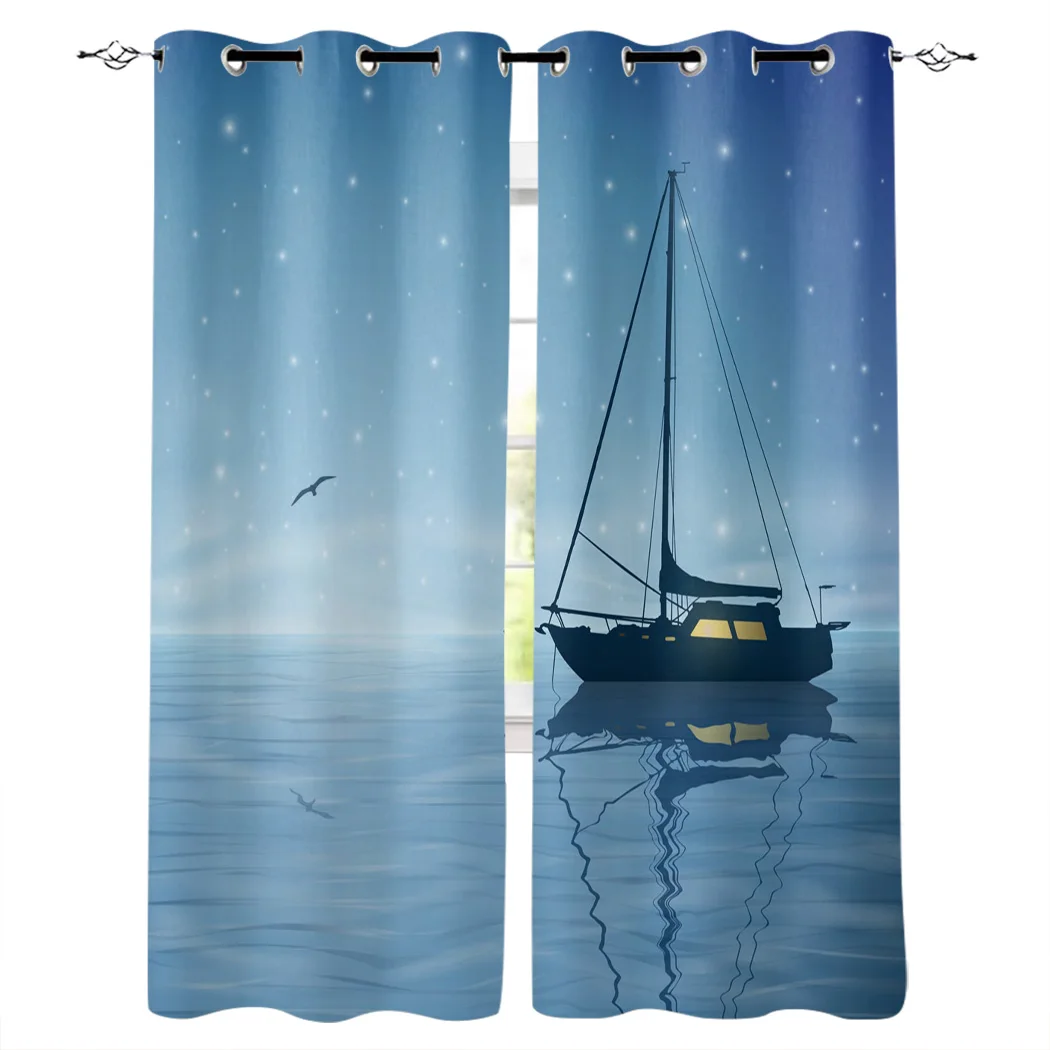 

Sailing Boat Night Sky Sea Window Curtains Living Room Curtain Home Decor