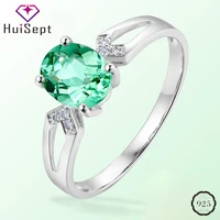 huisept elegant 925 silver jewelry ring oval shape emerald gemstone zircon ornament open ring for female wedding party wholesale