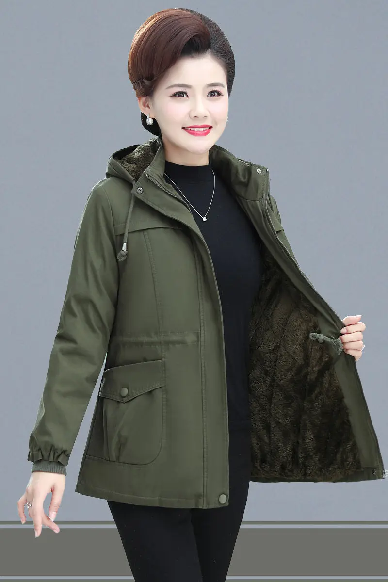 

6XL Mother Winter Plus Velvet Padded Jacket Coat Short Thick Warm Cotton Outerwear Women's Large Size Casual Hooded Parka y1399