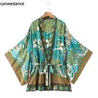 2021 womens beach cover ups sashes bat sleeve peacock bathing suit printed femme rayon holiday tunic cover ups mujer robes