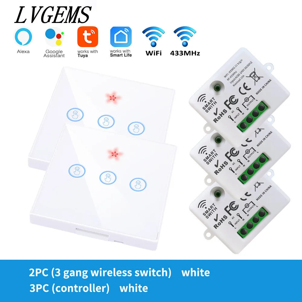 

LVGEMS Умный Wi-Fi выключатель Tuya 1/2/3 Gang