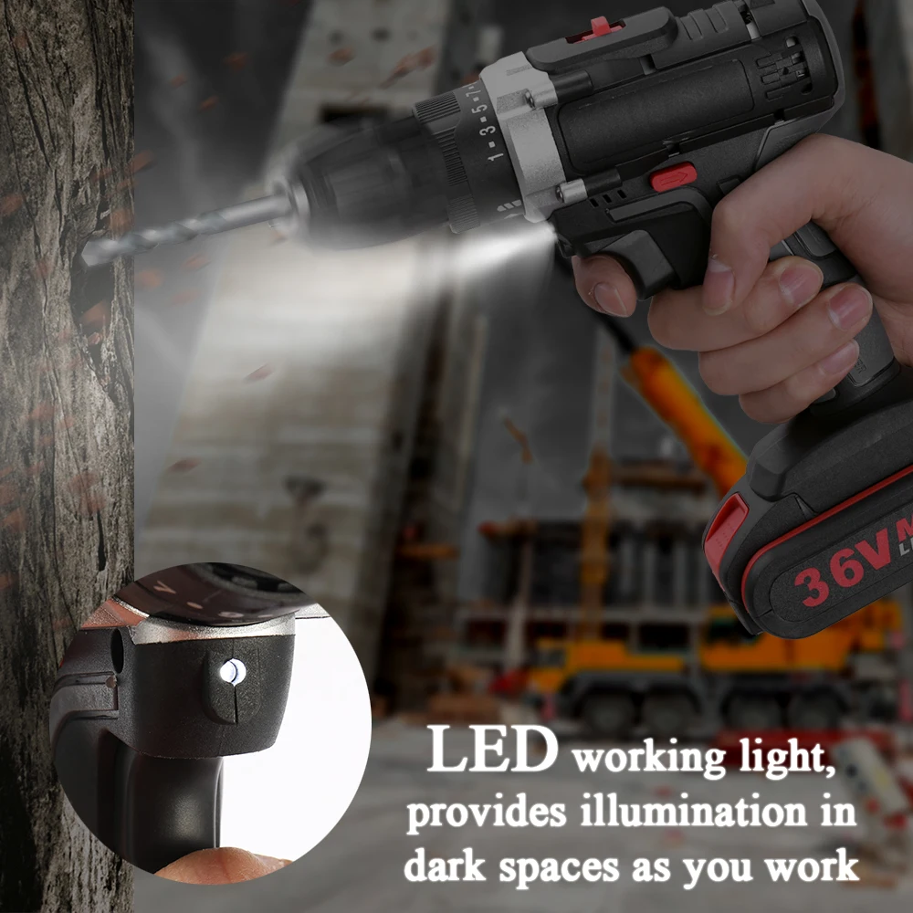 36V многофункциональная электрическая ударная Аккумуляторная дрель высокомощная