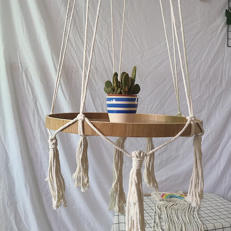 Подвесная подставка для растений в стиле бохо деревянная полка ручной работы