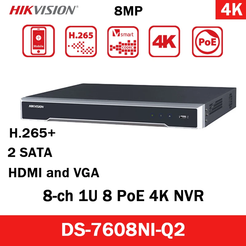 

Hikvision 8CH 4K POE NVR DS-7608NI-Q2 H.265+ ONVIF 2 SATA Network Video Recorder CCTV Cameras system Original English version