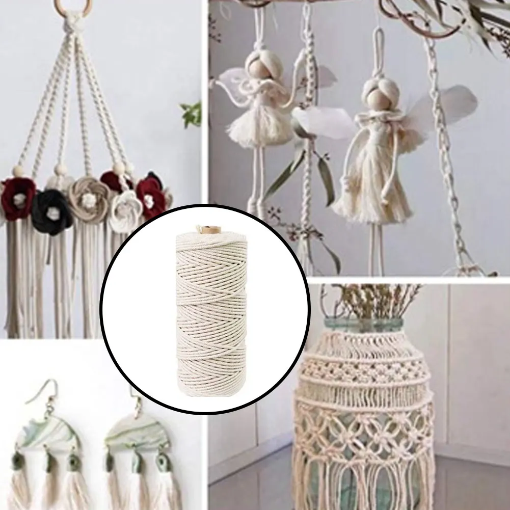 

Macrame Cord Natural Cotton Rope With Wood Ring Wooden Stick For Macrame Cords Woven Material Wall Hanging Plant Hanger