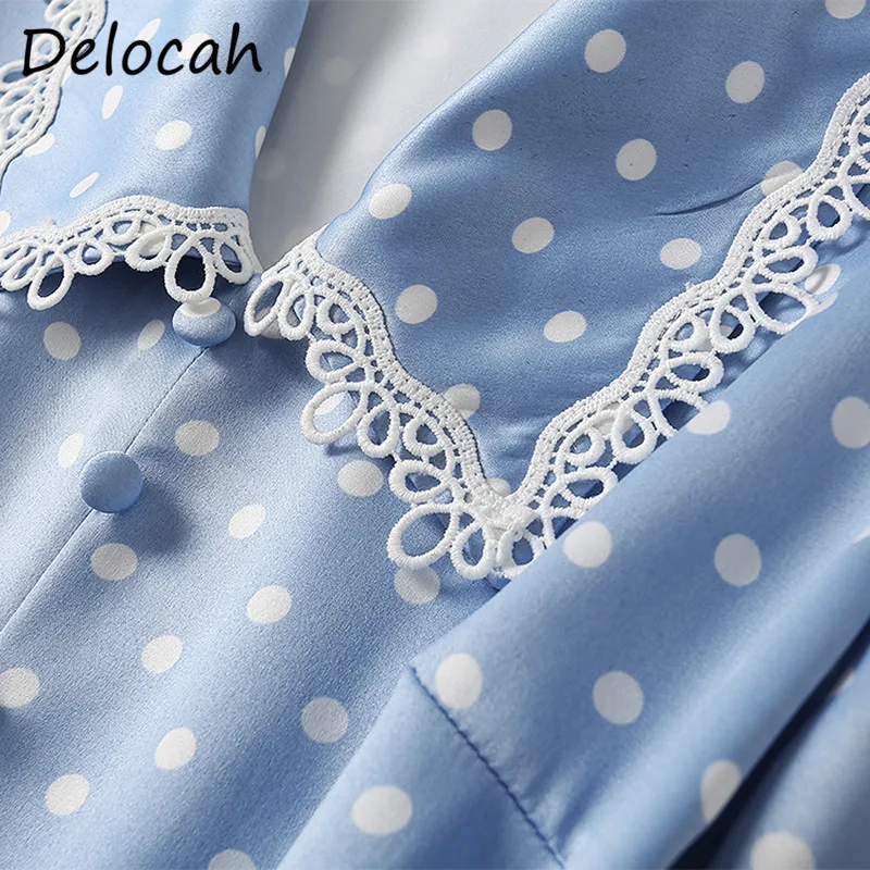 

Delocah Women Summer Fashion DesignerA-Line Dress Long Sleeve Crystal Lace Sashes Dot Printed Bodycon Ladies Midi Dresses 2021