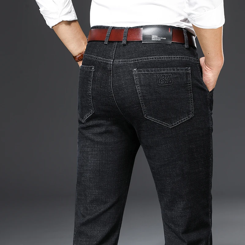 Men's Blue Black Stretch Casual Jeans 2021 Autumn Winter Business Straight Denim Pants Plus Size 40 Male Fashion Brand Clothing