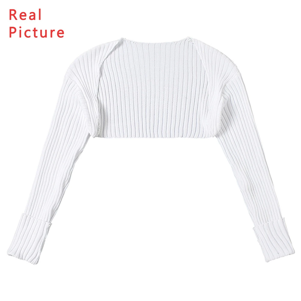 

Missnight Celebrity Knitted Sweater Coat Long Sleeve Cardigan Fashion White Cropped Short Top For Women Stitching Streetwear