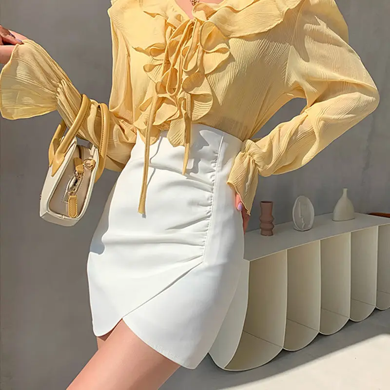 

White Asymmetrical Women Skirts Summer New 2021 High Waist Straight Mini Solid Elegant Female Clothing Top Quality