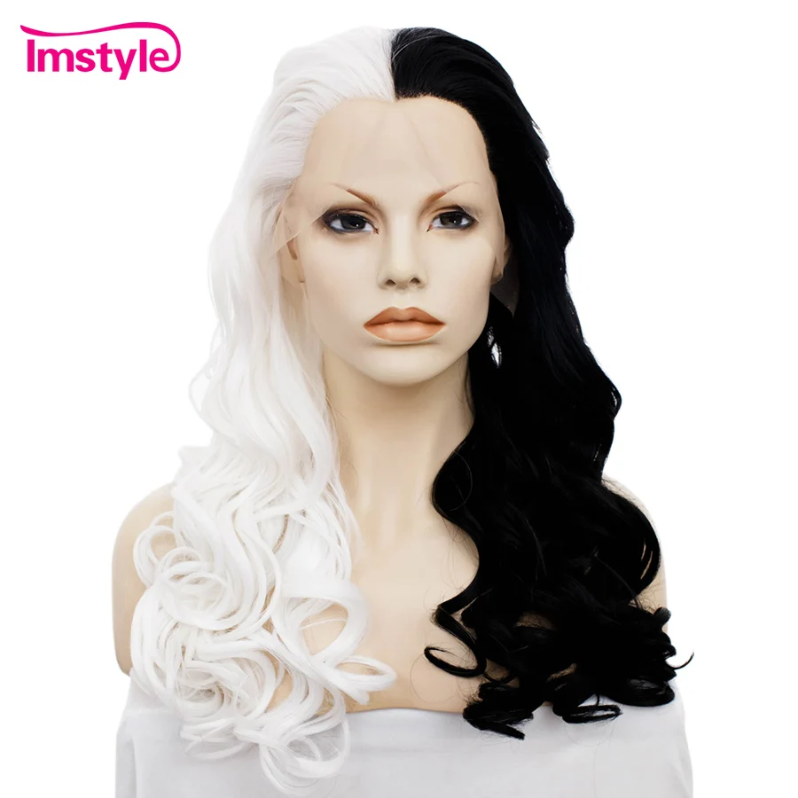 Imstyle белый черный синтетический кружевной передний парик длинные волнистые