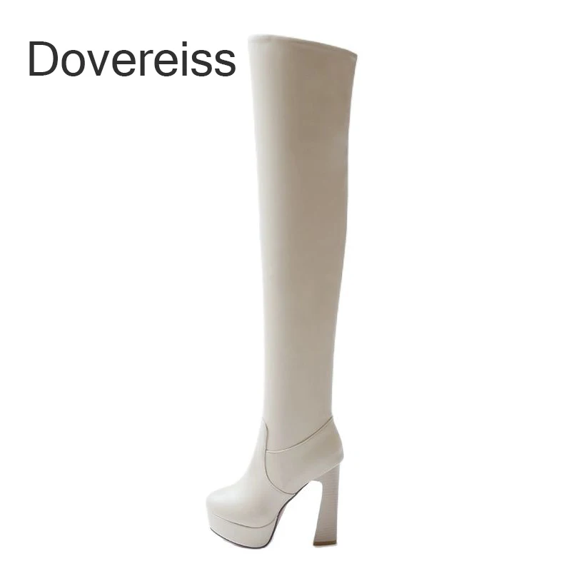 

Dovereiss Fashion Female Boots Winter Gray New Sexy Consice Zipper Chunky Heels Over The Knee Boots Thigh High Boots 42 43 44