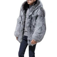 mens winter warm luxury faux fur coat jacket with hooded thick long coat overcoat outwear