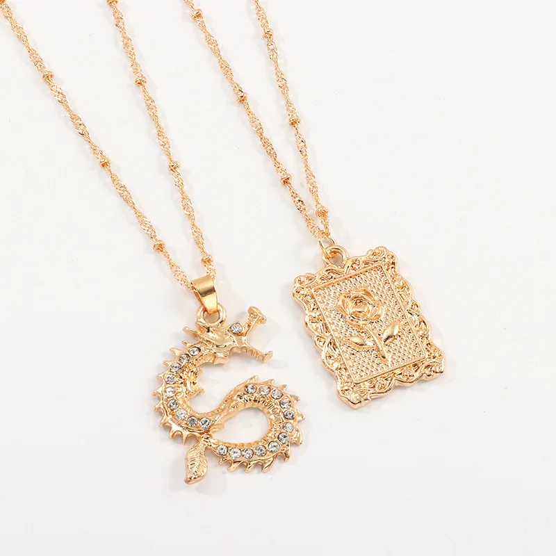 2 шт./компл. квадратный кулон ожерелье Модные роза Кулон Циркон украшен китайским